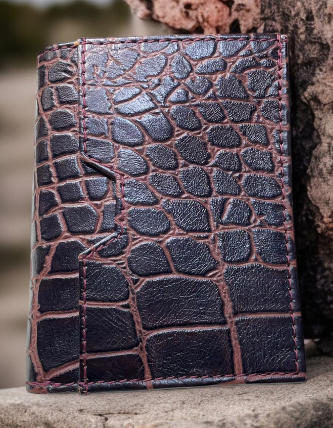Premium Genuine Leather Wallet for Men – Crocodile Texture (Dark Brown) Hover Image