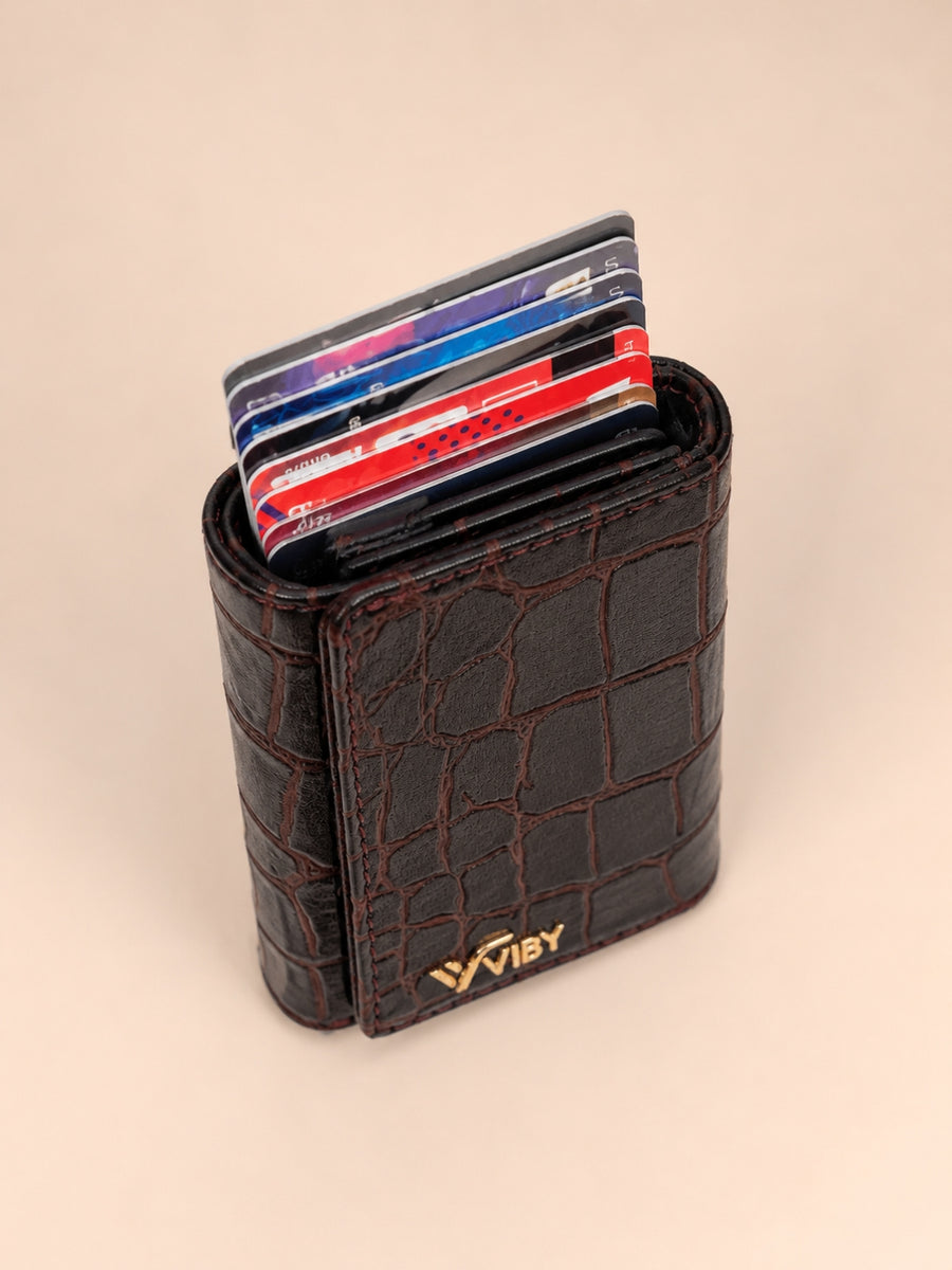 Pop-Up Three Fold Wallet dark brown