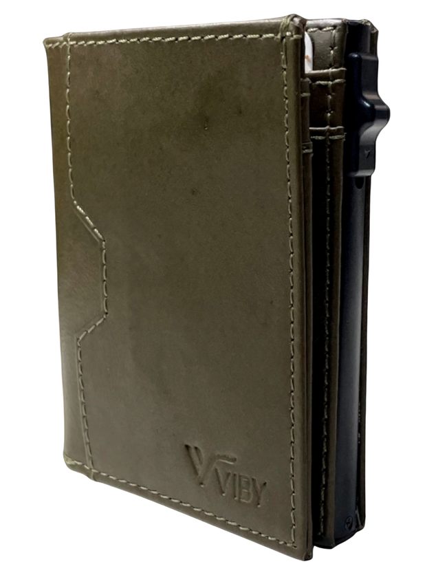Premium Genuine Leather Card Wallet for Men – Olive Green Slim Wallet Hover Image
