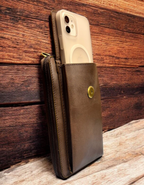 Women’s Brown Leather Zip Wallet with Stud Detailing