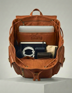 Tan Brown Genuine Leather Drawstring Backpack with Front Pockets