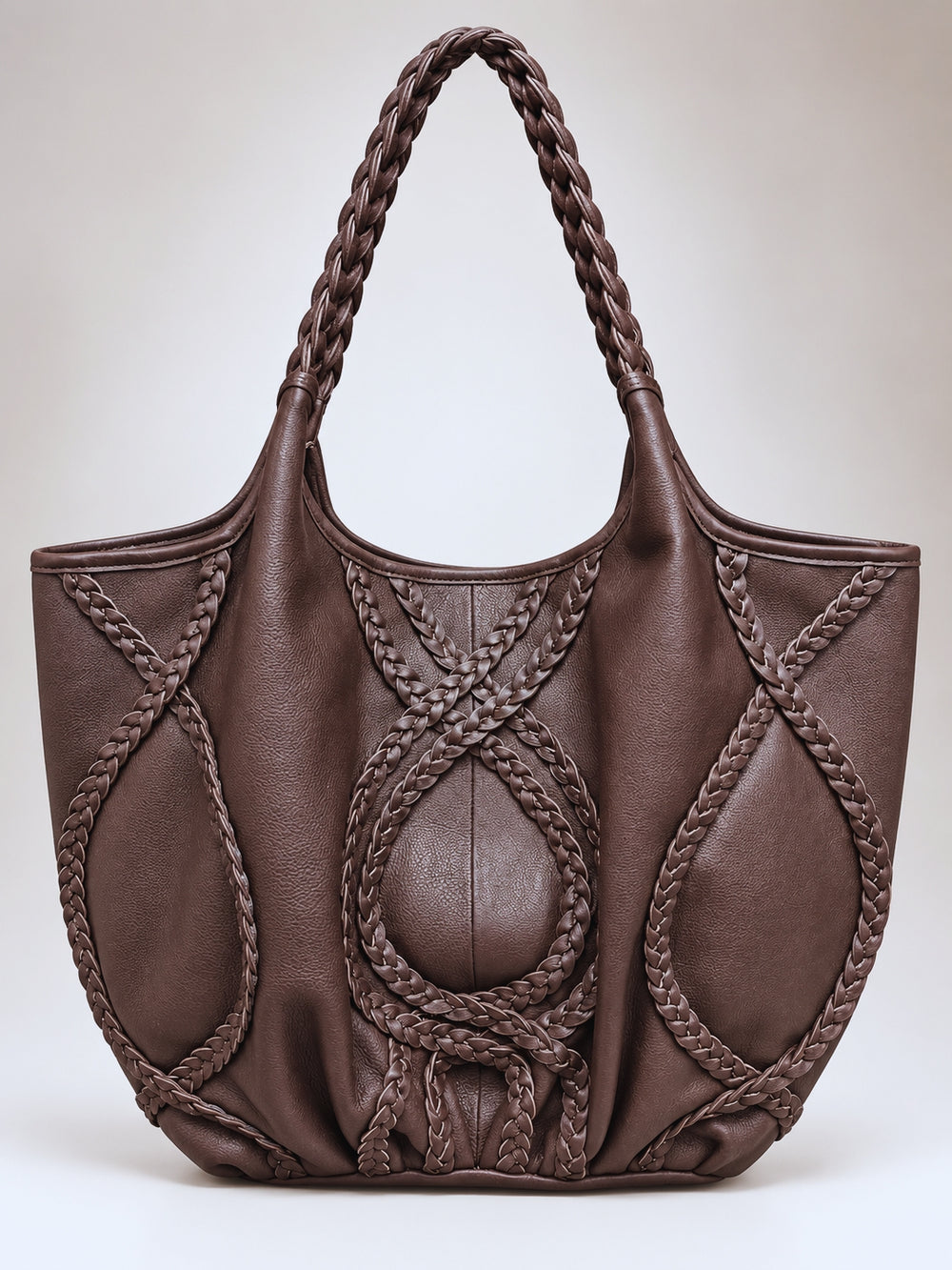 Braided Leather Tote Bag BROWN