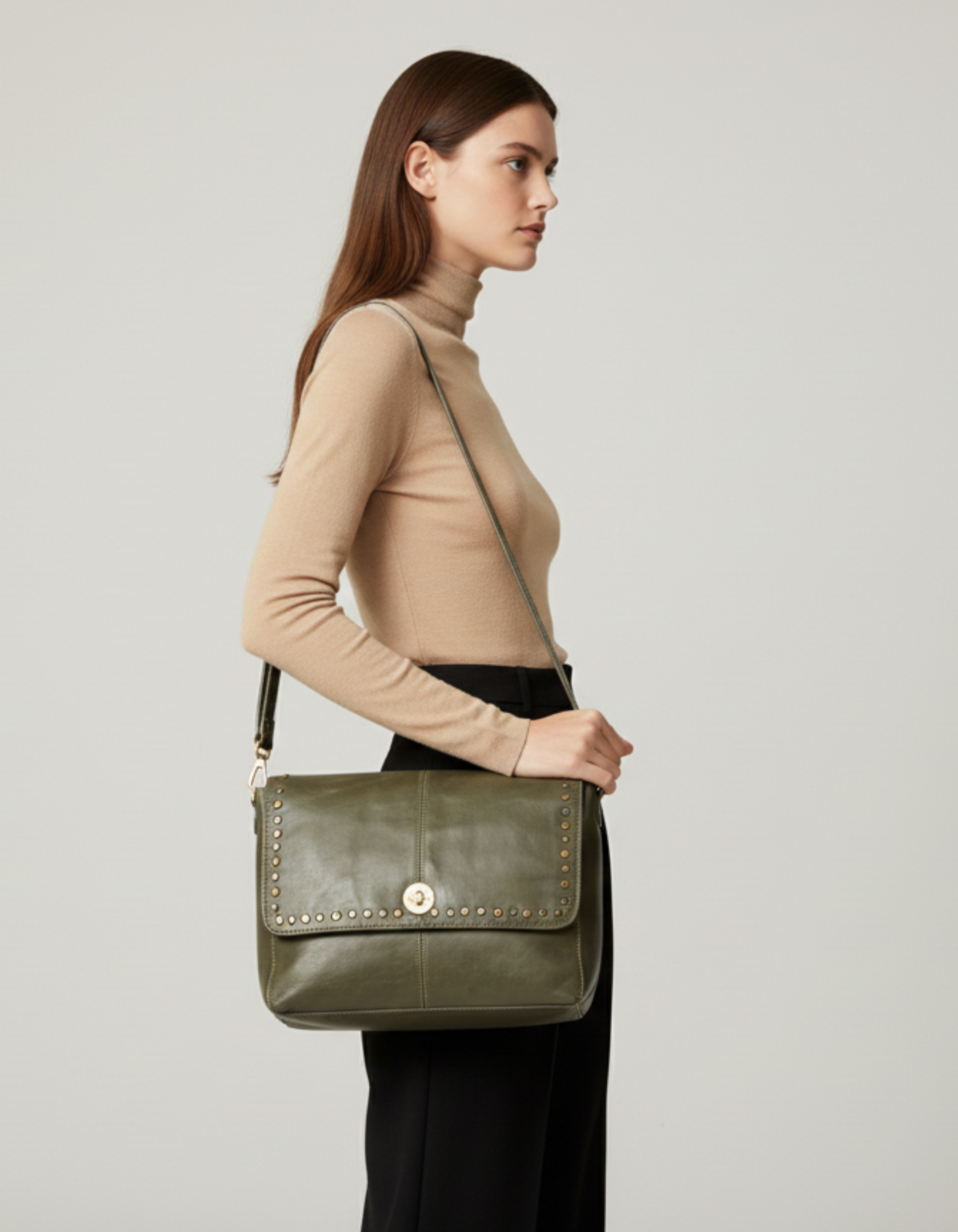 Premium Genuine Leather Sling Bag – Olive Green Crossbody Bag