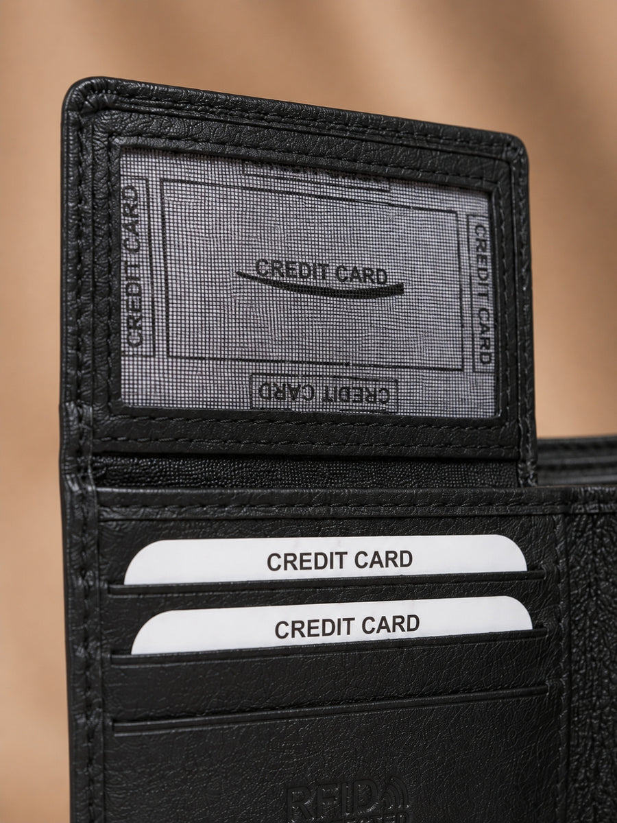 Twin Stich Goat Leather wallet black  straight line 