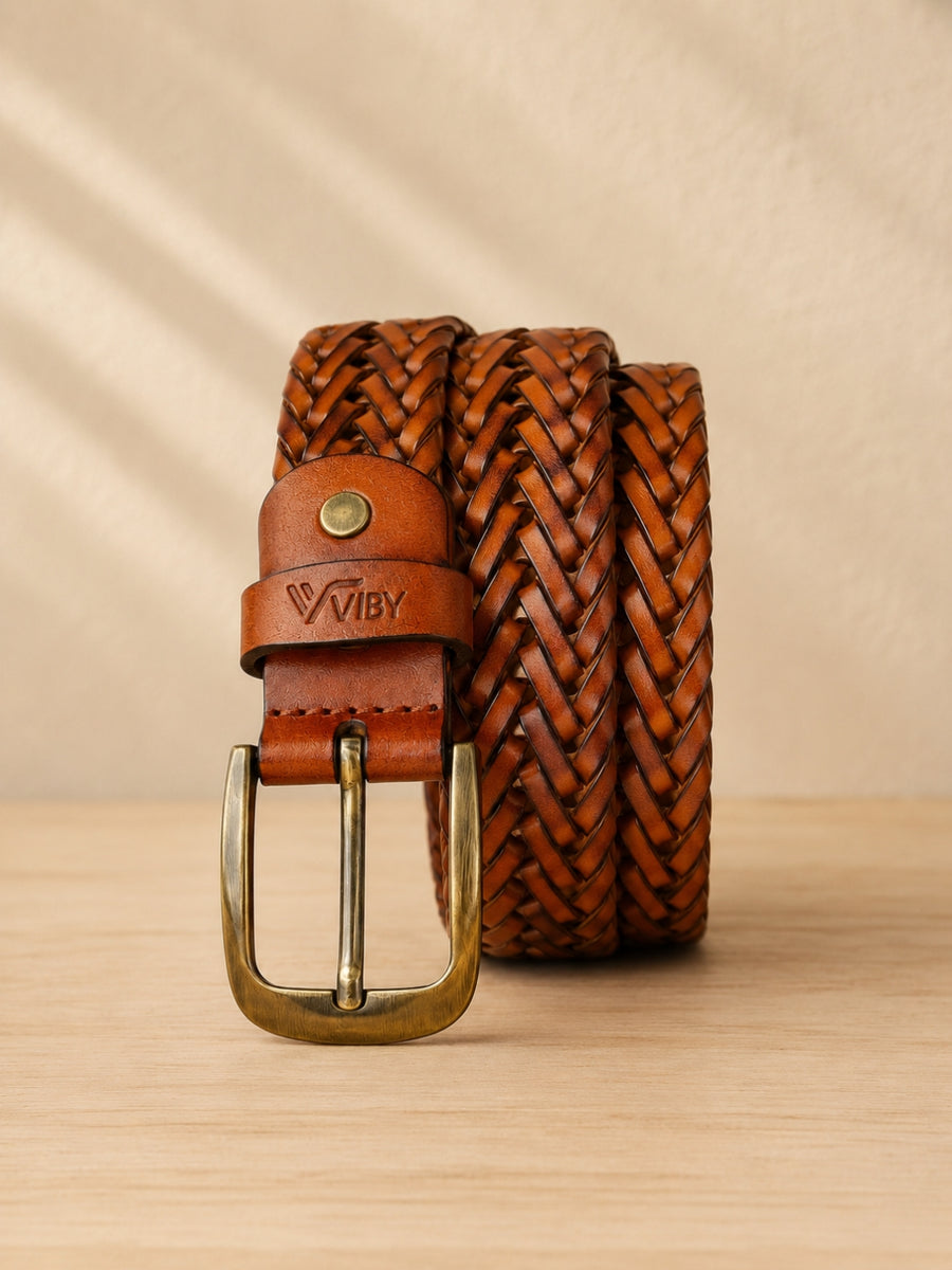 Braided Leather Belt brown