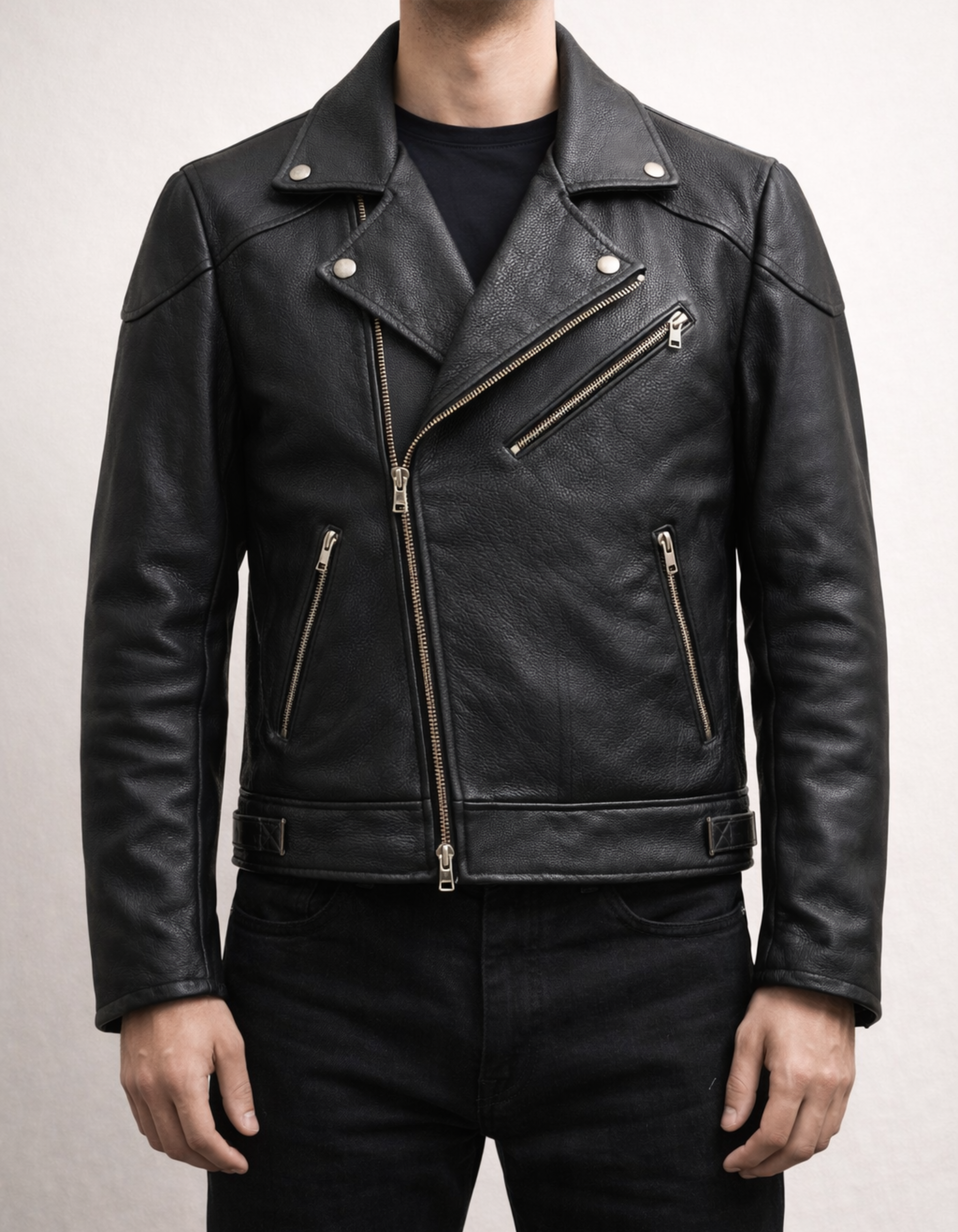 Men’s Classic Black Genuine Leather Biker Jacket