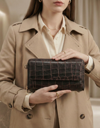 Women’s Dark Brown Croc-Embossed Leather Zip Wallet Clutch