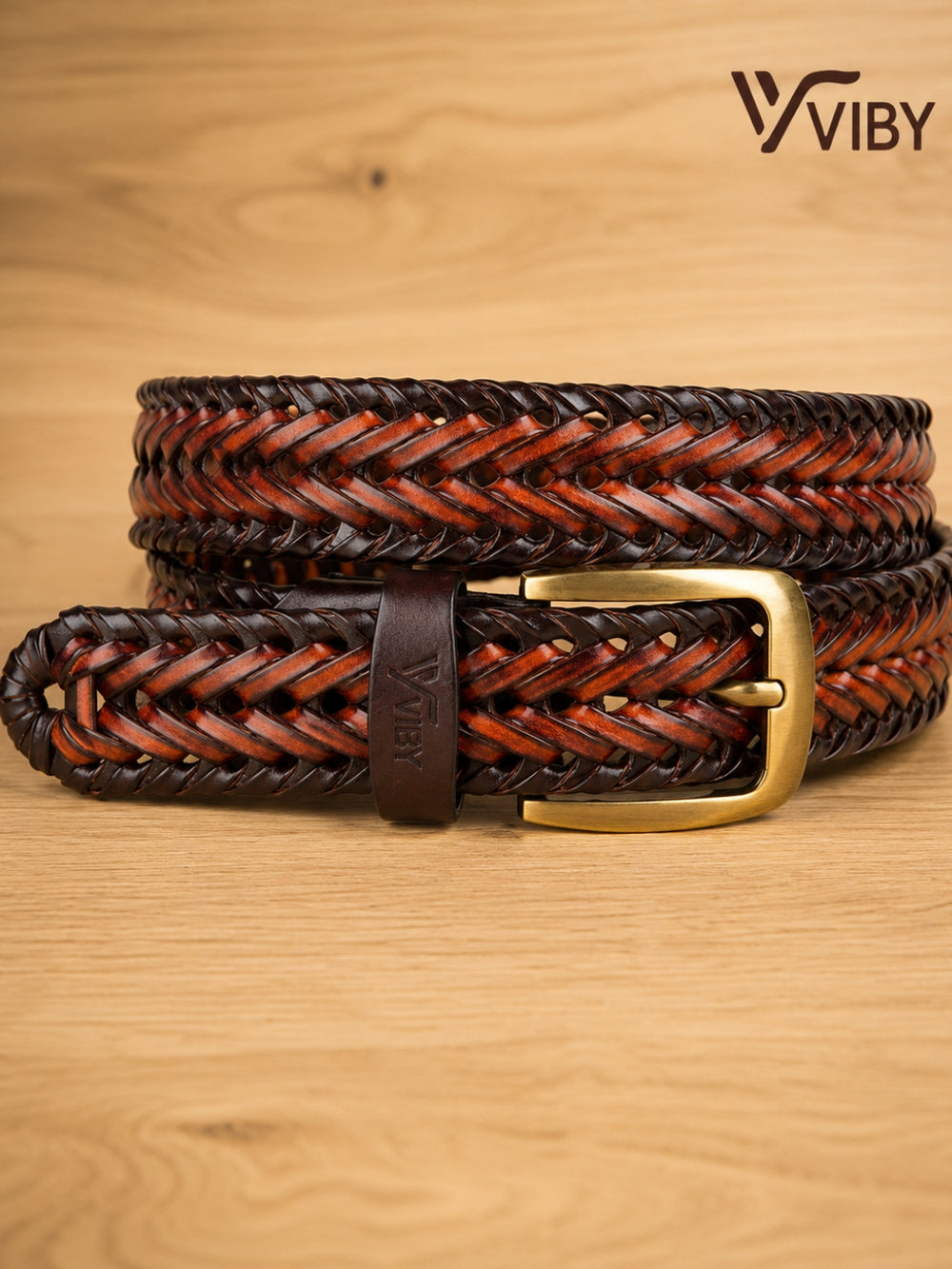 Braided Leather Belt red and brown