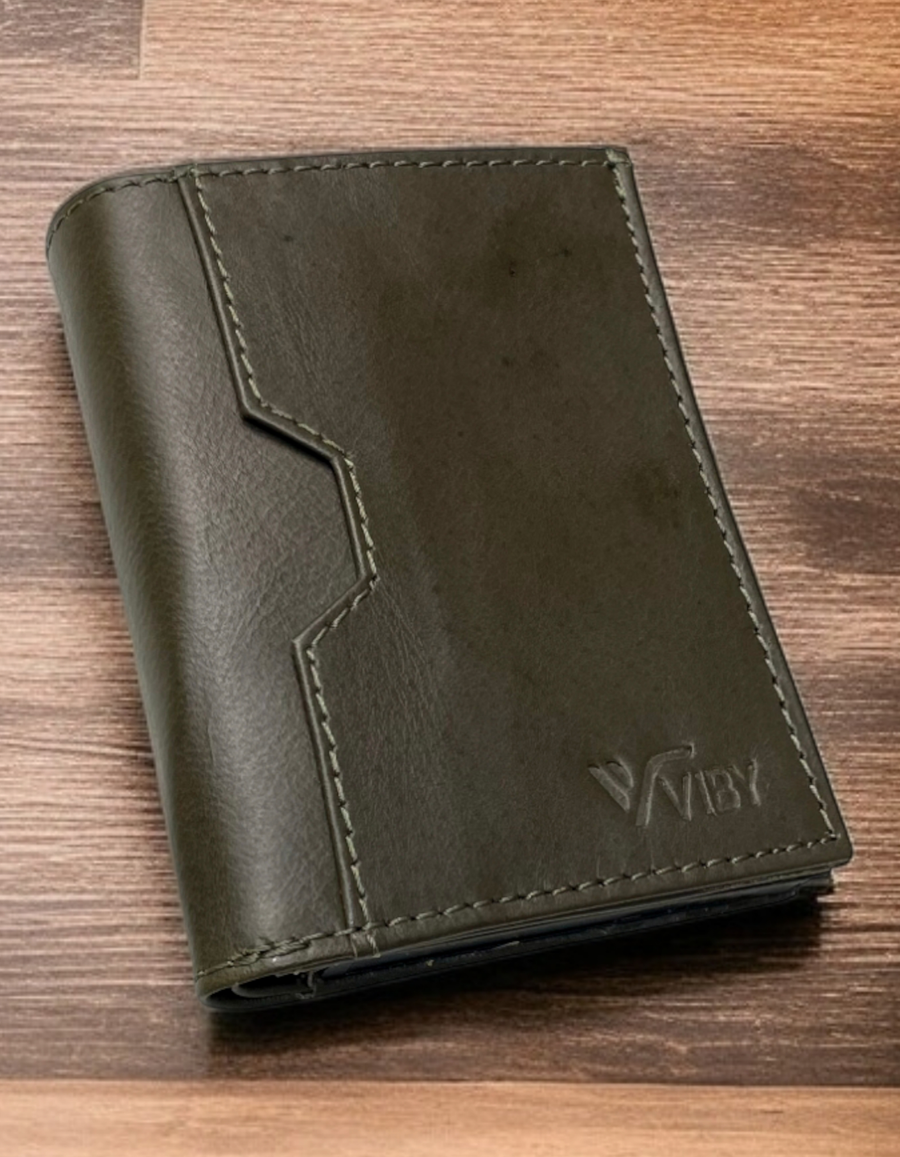 Premium Genuine Leather Card Wallet for Men – Olive Green Slim Wallet