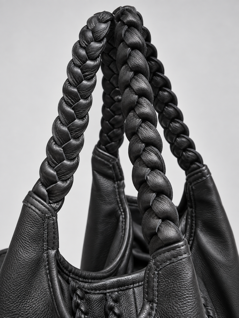 Braided Leather Tote Bag BLACK
