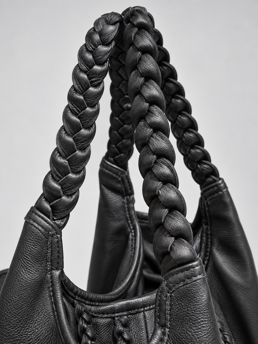Braided Leather Tote Bag BLACK