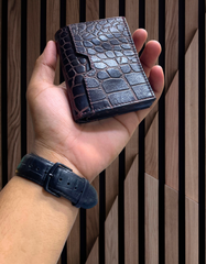 Premium Genuine Leather Wallet for Men – Crocodile Texture (Dark Brown)