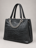 Women Black Croc Texture Handbag