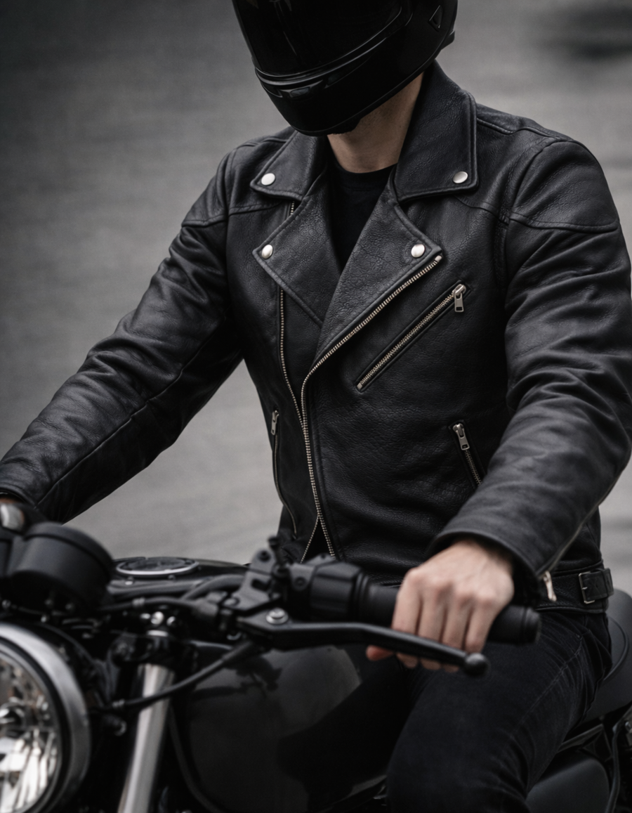 Men’s Classic Black Genuine Leather Biker Jacket
