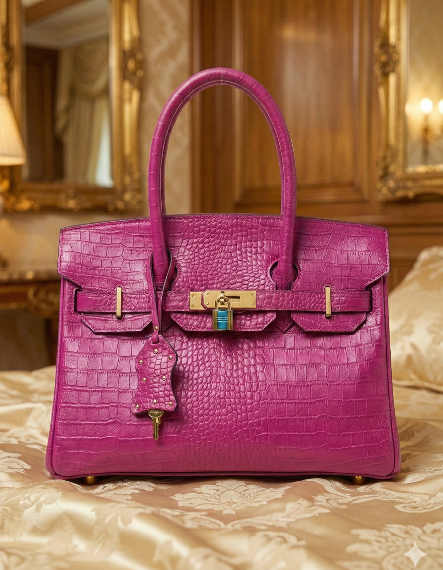 REGILIA Croco – Premium Croco-Embossed Leather Handbag – Magenta Pink