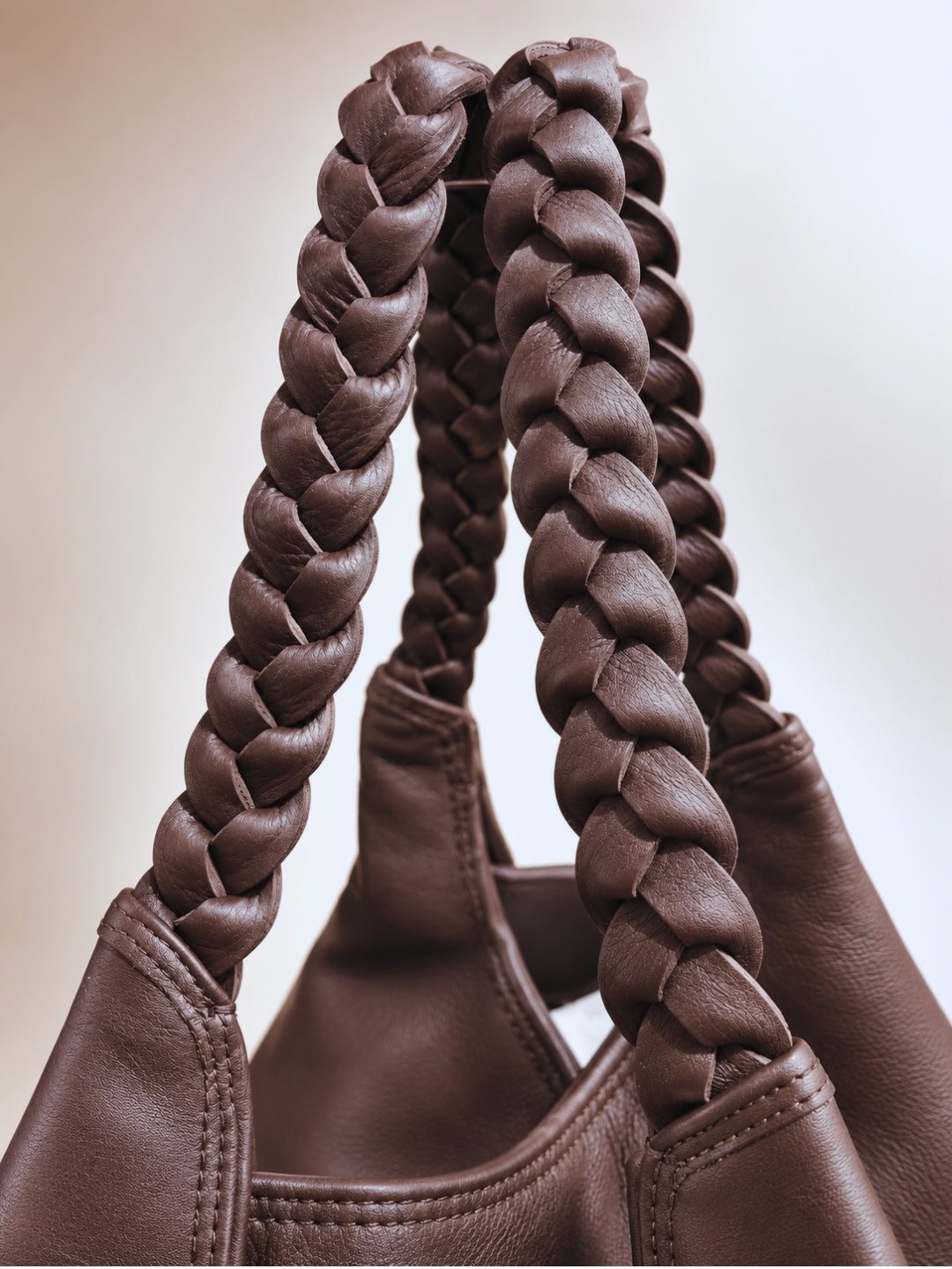 Braided Leather Tote Bag BROWN