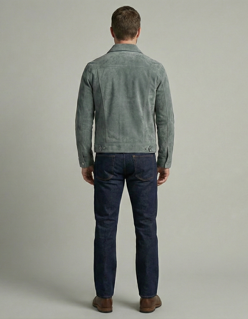 Premium Grey-Green Suede Leather Jacket for Men – Classic Trucker Style