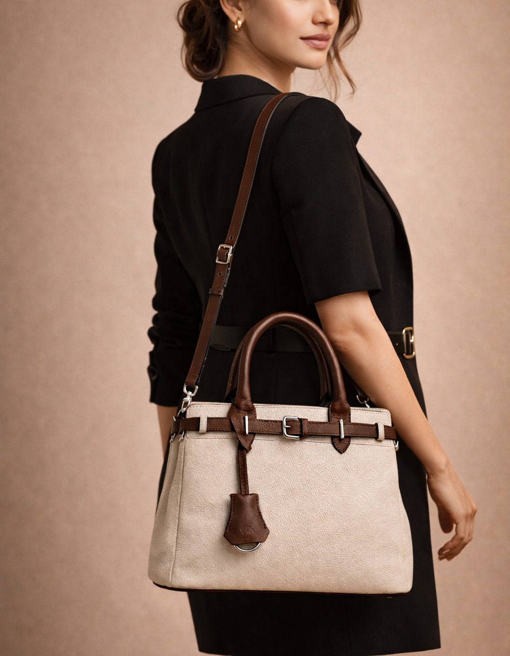 white and brown handbag