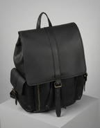 Unisex Black Genuine Leather Backpack with Front Pockets