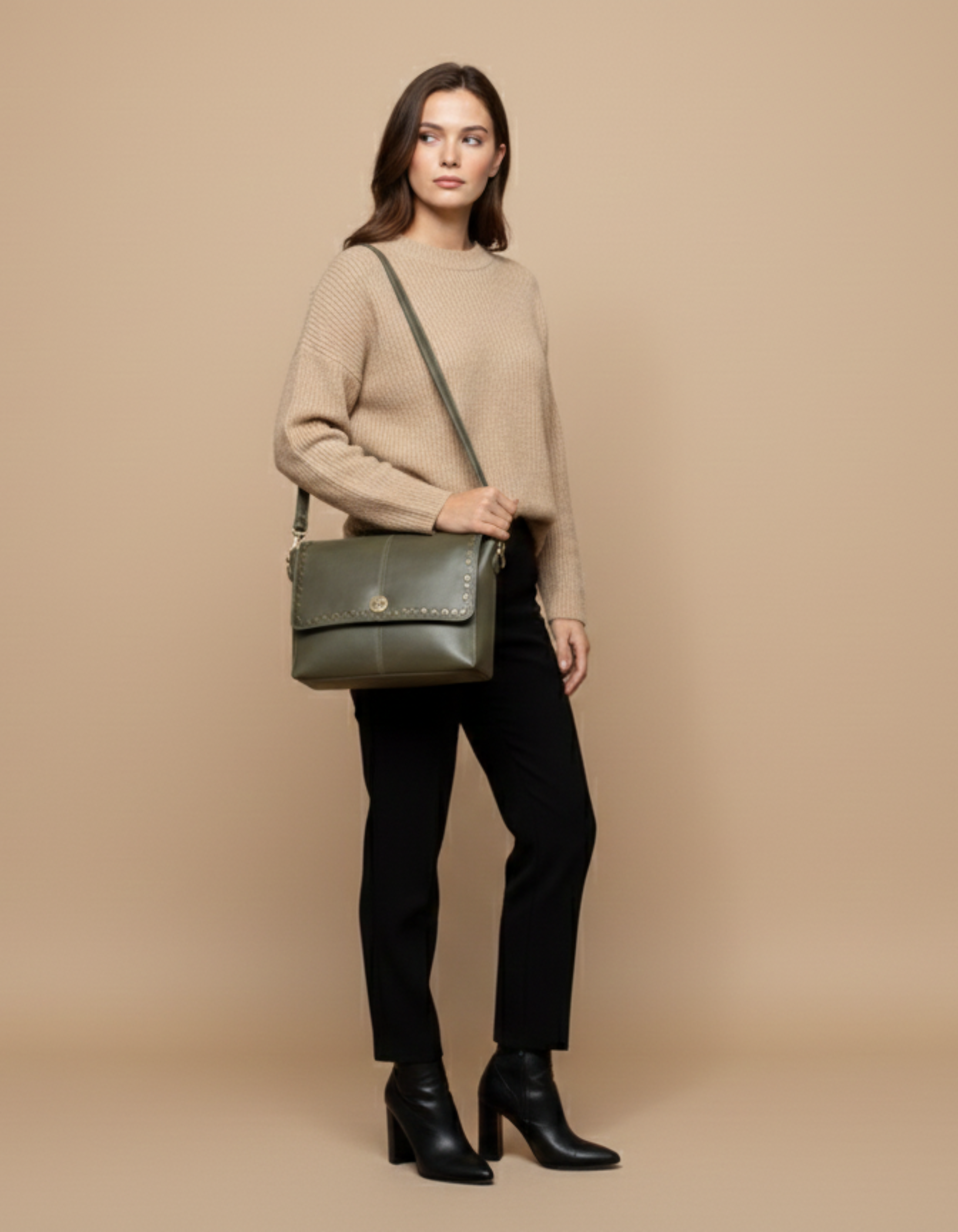 Premium Genuine Leather Sling Bag – Olive Green Crossbody Bag