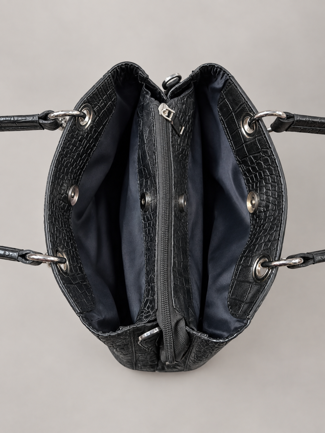 Women Black Croc Texture Handbag