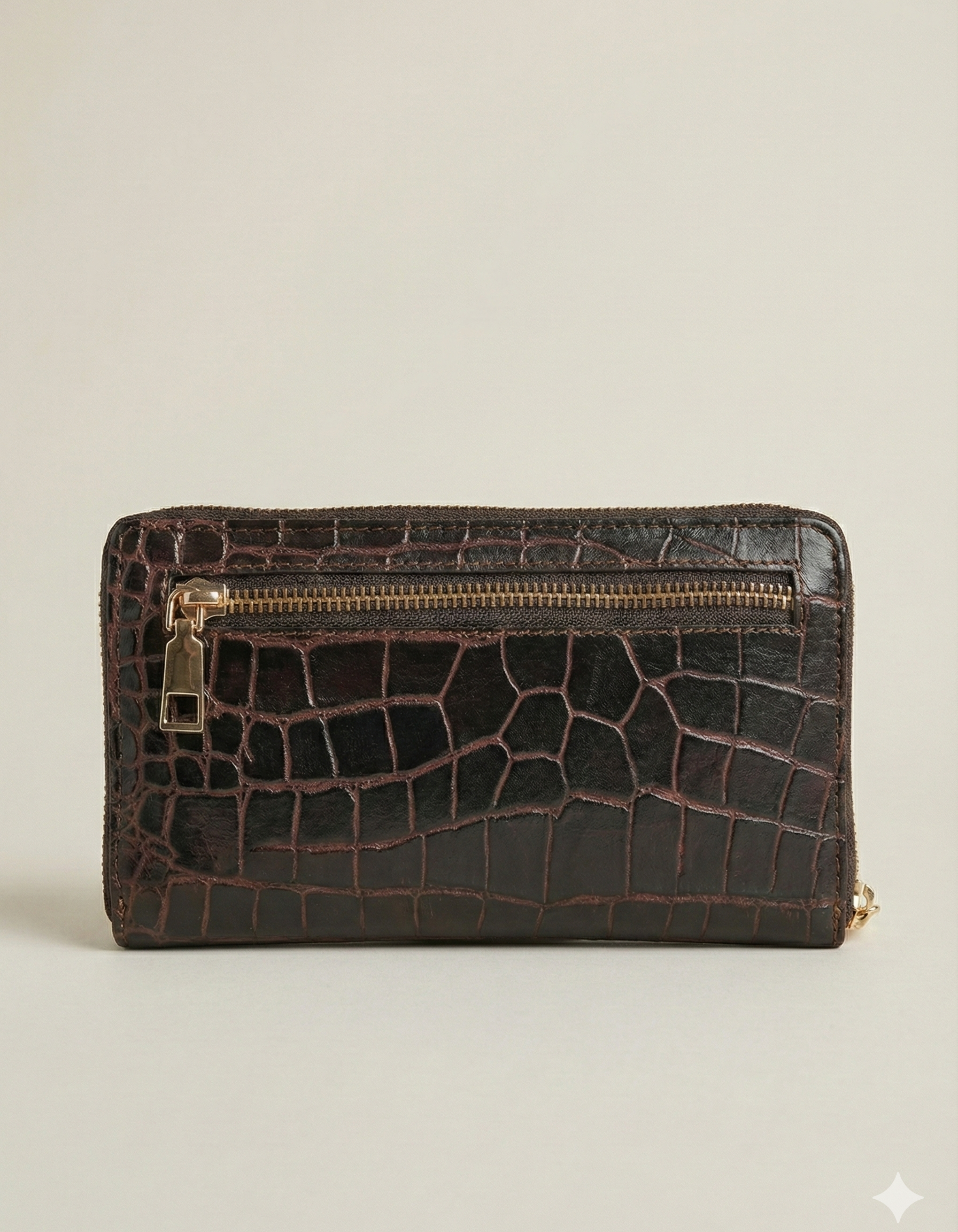 Women’s Dark Brown Croc-Embossed Leather Zip Wallet Clutch