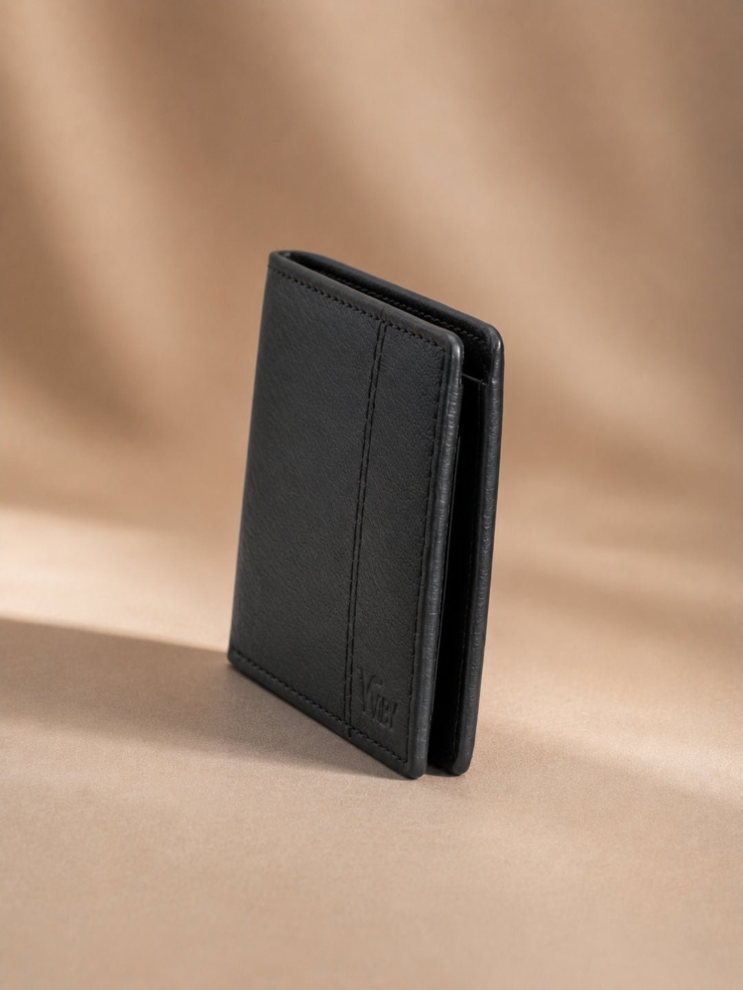 Twin Stich Goat Leather wallet black  straight line 