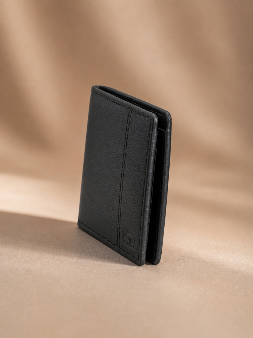 Twin Stich Goat Leather wallet black  straight line 