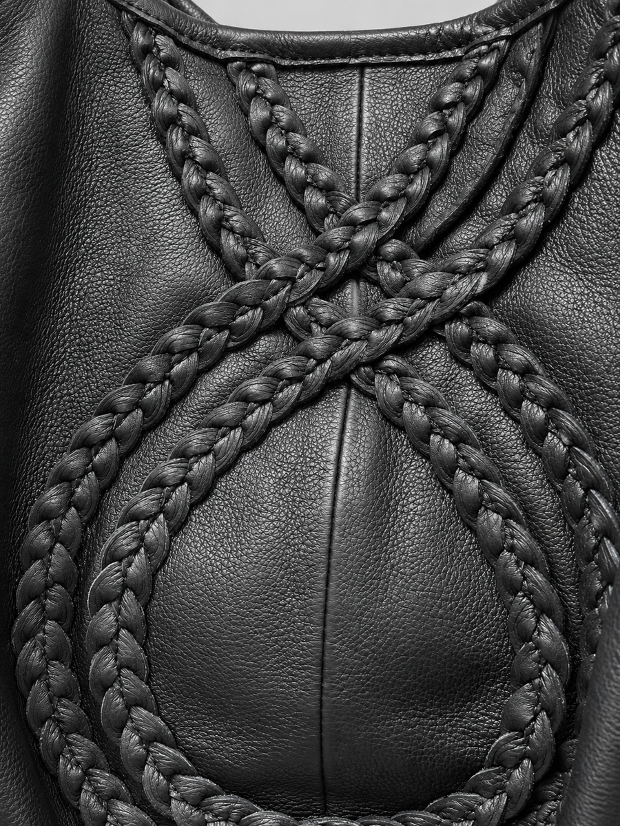 Braided Leather Tote Bag BLACK