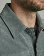 Premium Grey-Green Suede Leather Jacket for Men – Classic Trucker Style