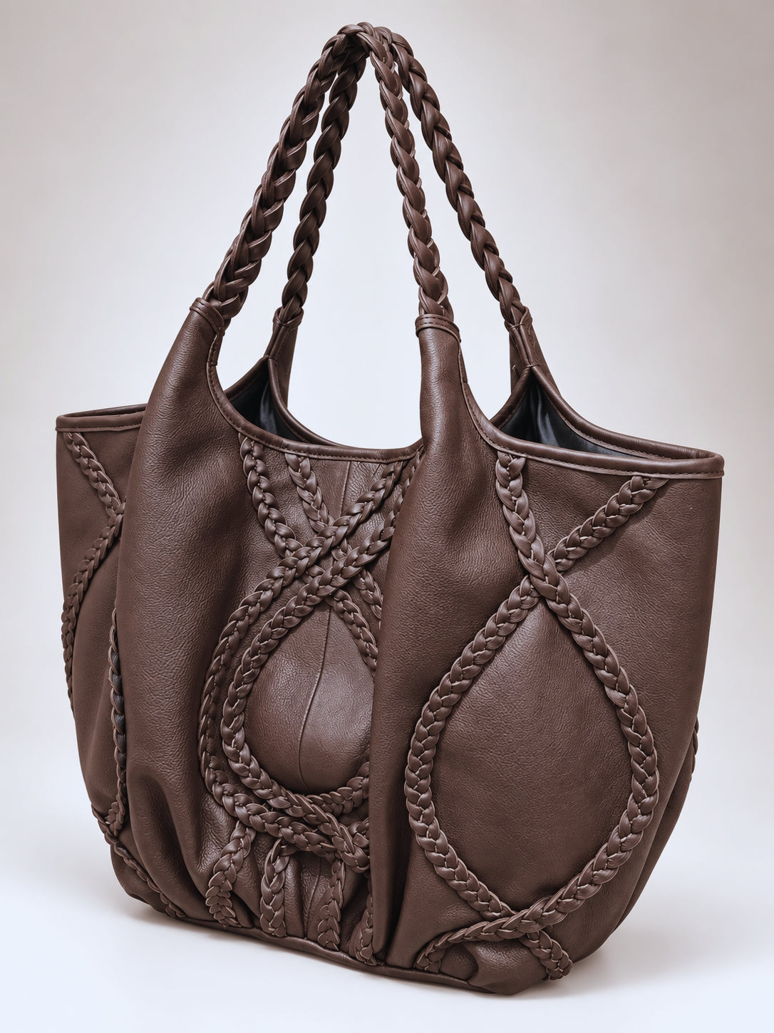 Braided Leather Tote Bag BROWN