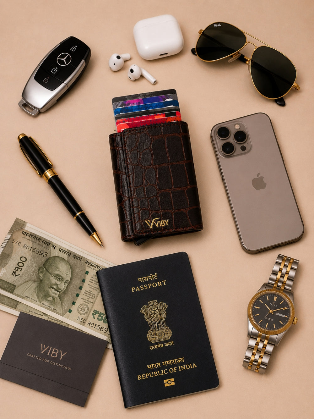 Pop-Up Three Fold Wallet dark brown