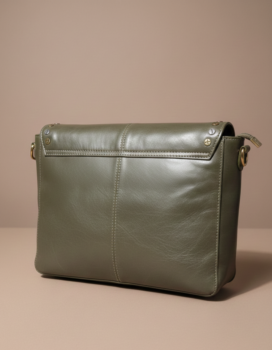 Premium Genuine Leather Sling Bag – Olive Green Crossbody Bag