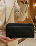 Black Croc-Embossed Leather Zip Wallet