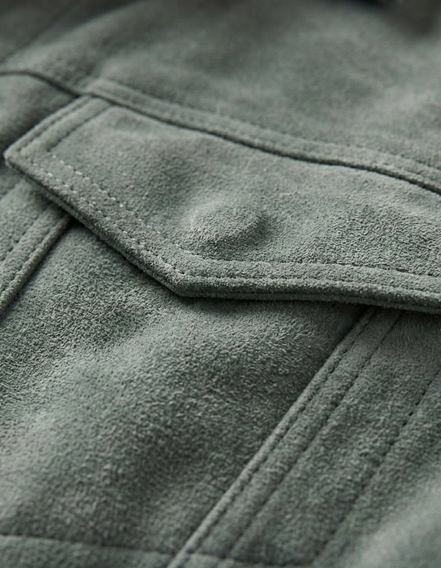 Premium Grey-Green Suede Leather Jacket for Men – Classic Trucker Style
