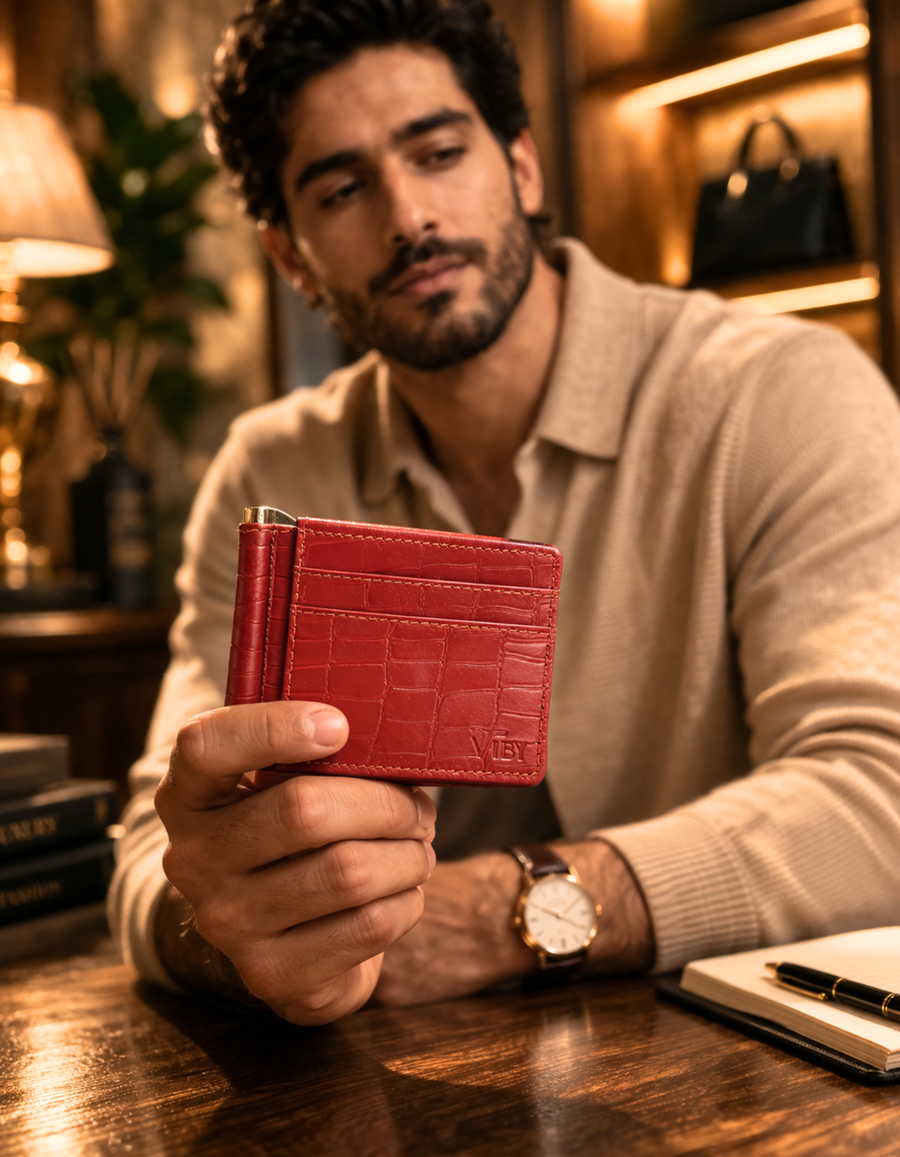 VIBY SlimArc Money Clipper Wallet – Top Grained Leather Slim Card Holder for Men