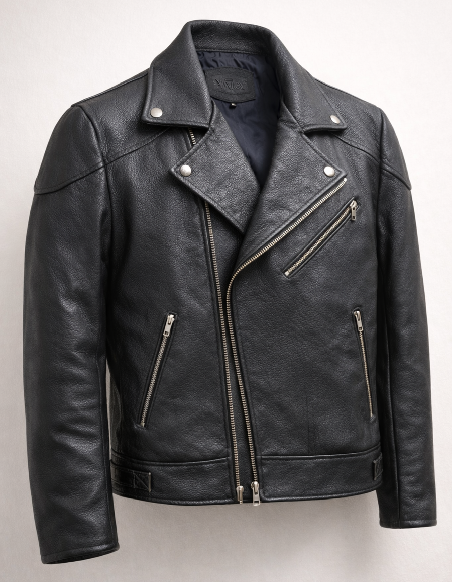 Men’s Classic Black Genuine Leather Biker Jacket