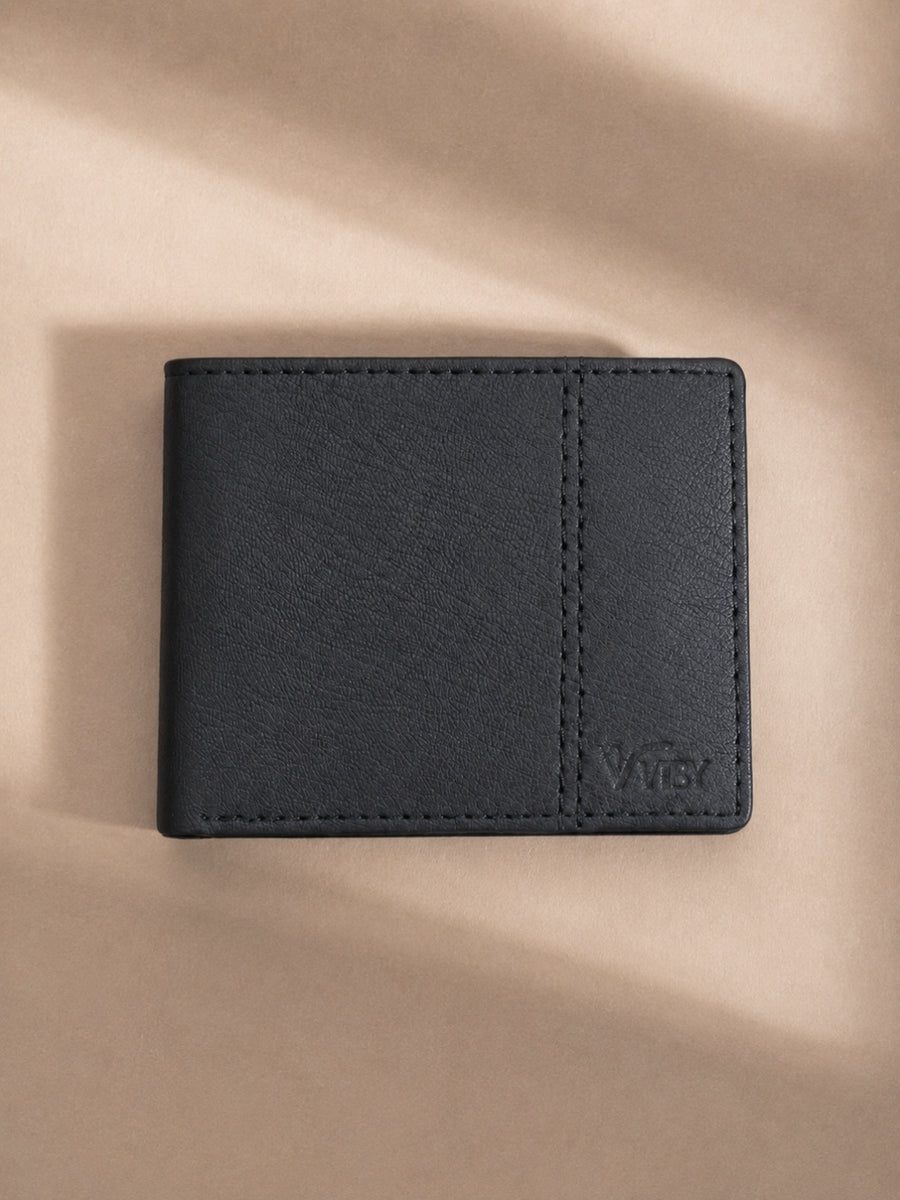 Twin Stich Goat Leather wallet black  straight line 
