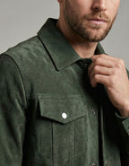 Premium Green Suede Leather Jacket for Men – Classic Trucker Style