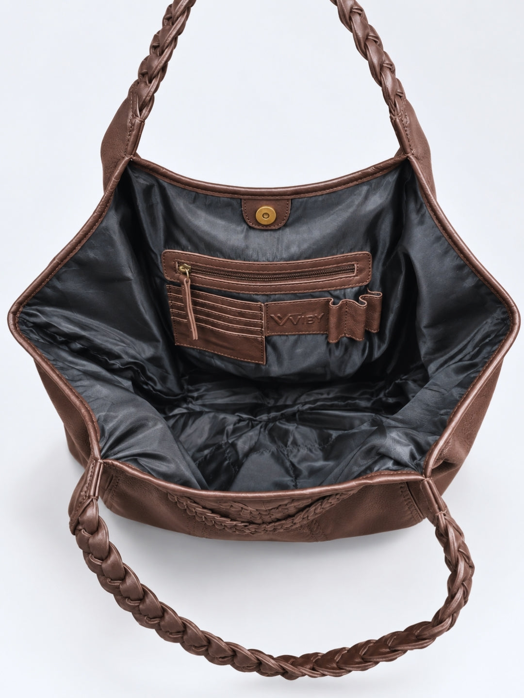 Braided Leather Tote Bag BROWN