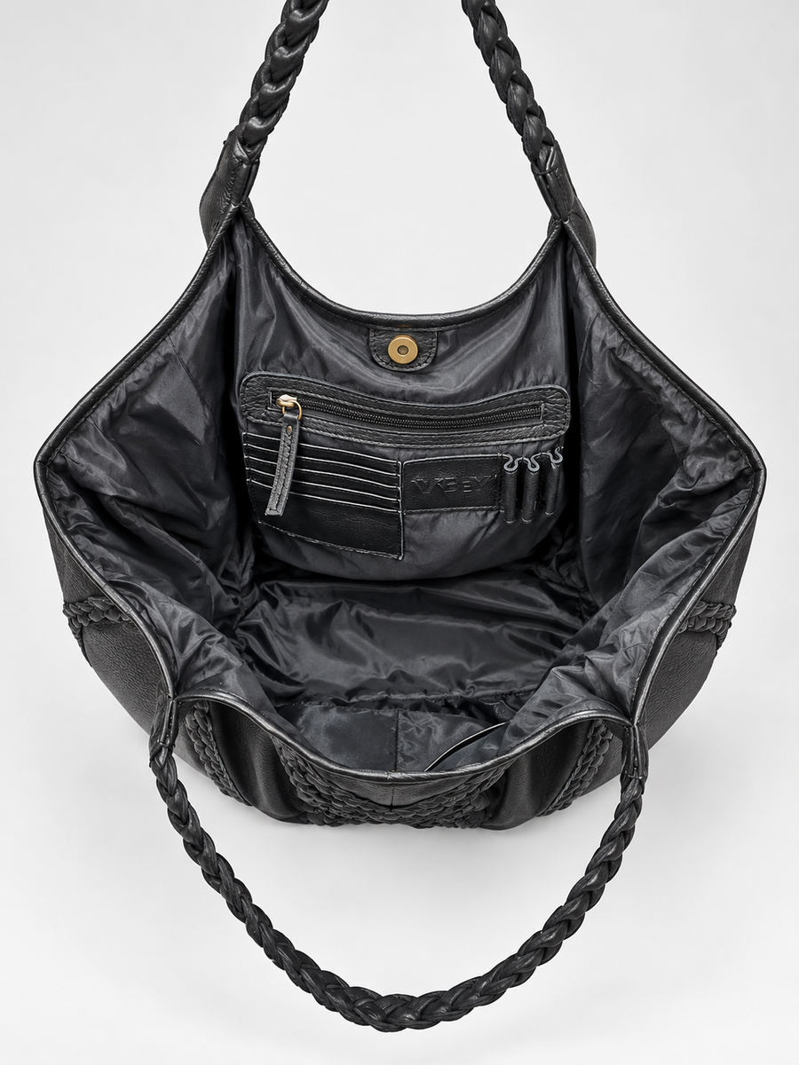 Braided Leather Tote Bag BLACK