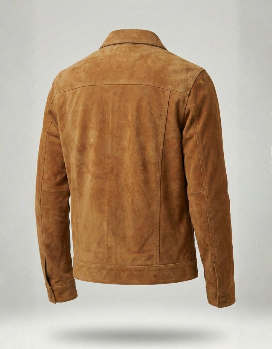 Men’s Tan Suede Leather Jacket – Premium Trucker Style