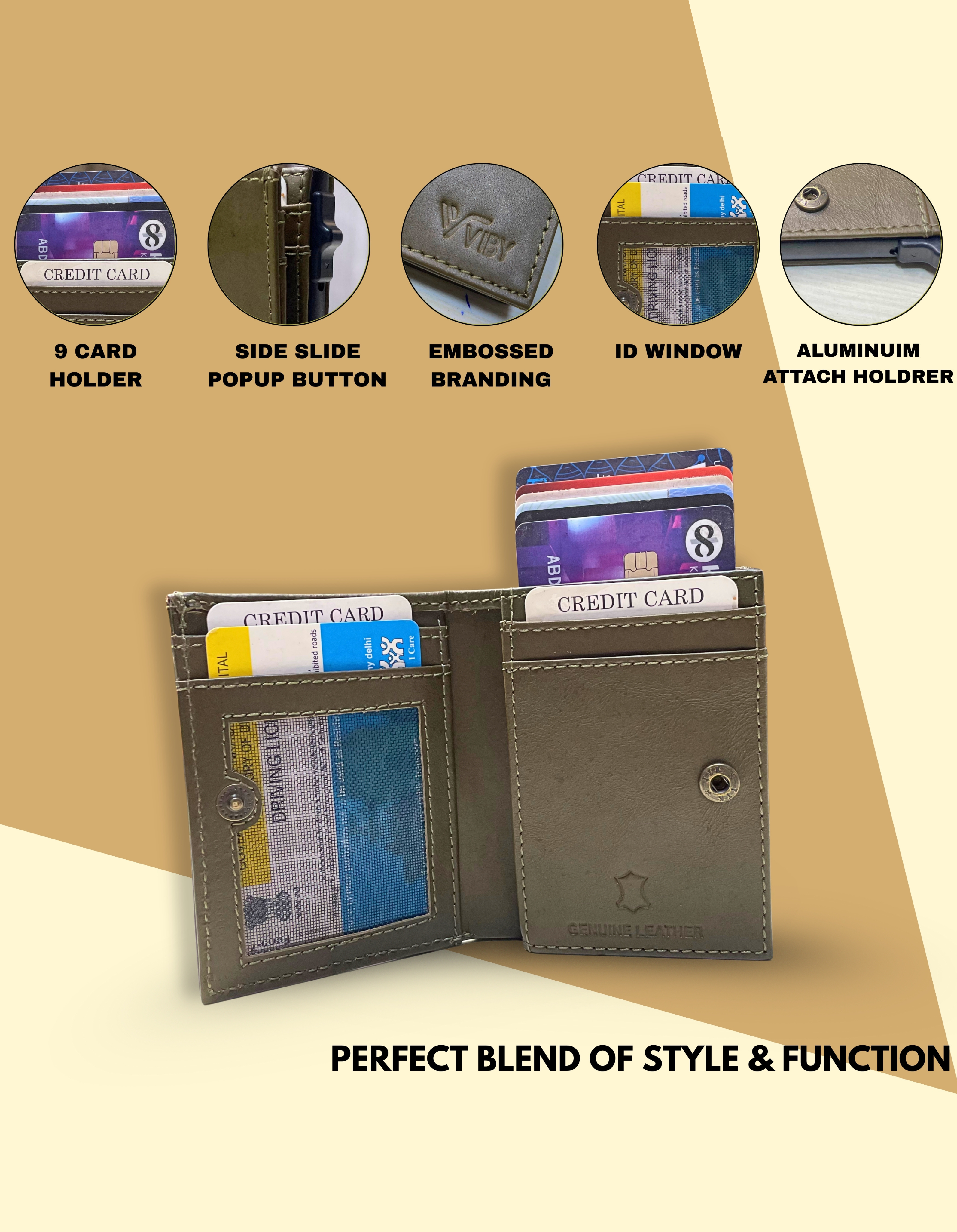 Premium Genuine Leather Card Wallet for Men – Olive Green Slim Wallet