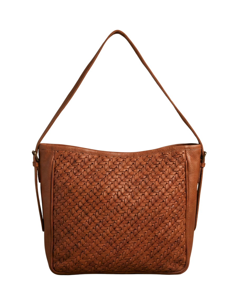 Tan Woven Leather Shoulder Bag