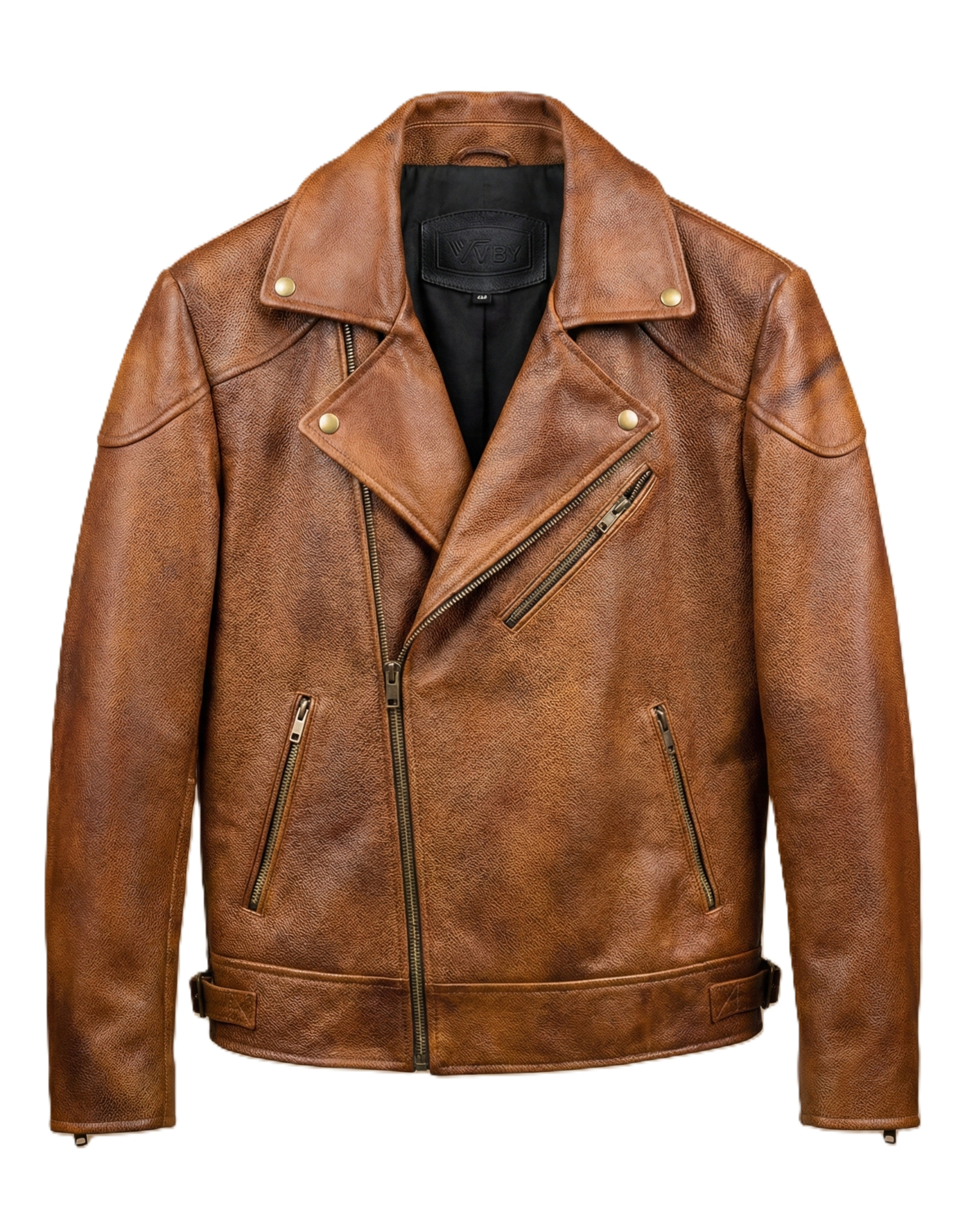 Men’s TOP Grained Leather Biker Jacket – Classic Brown NDM Leather Biker Jacket