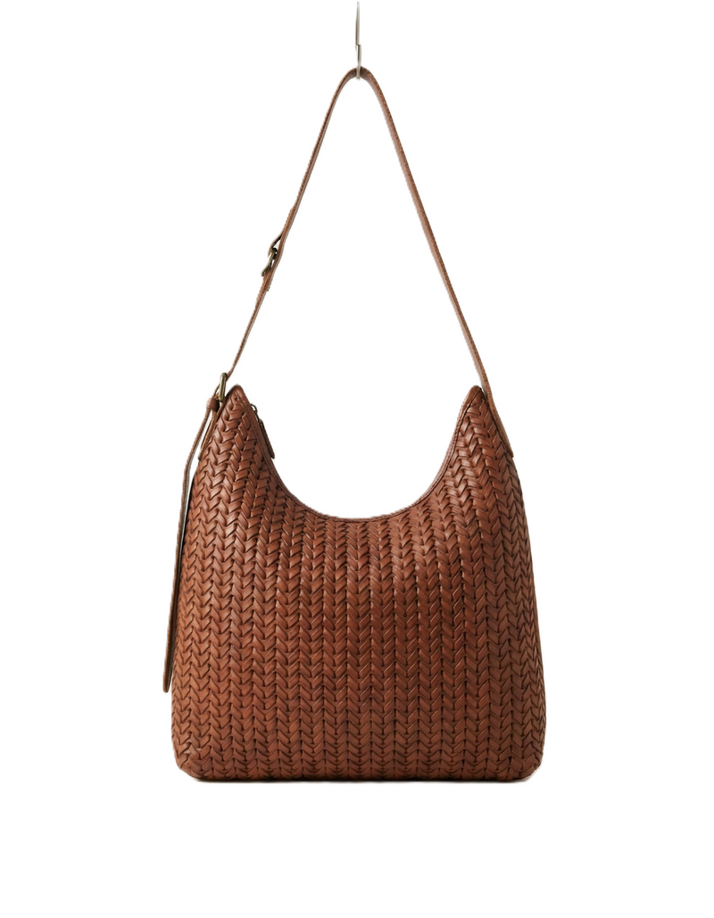Handwoven Genuine Leather Shoulder Bag – Classic Tan Brown