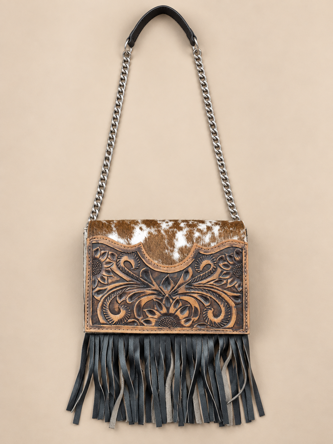 Hair-On Leather Fringe Sling Bag