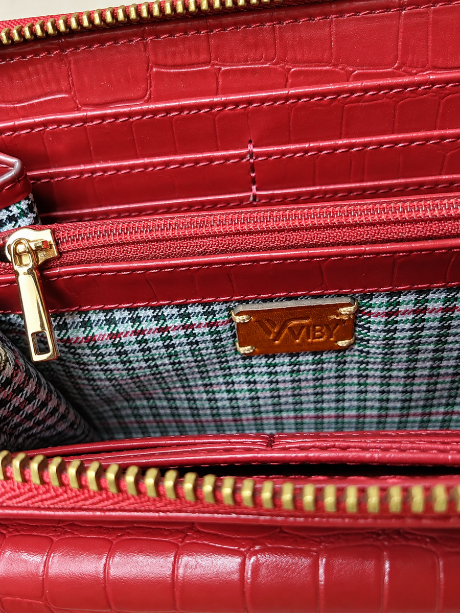 Croc-Embossed Leather Zip Wallet