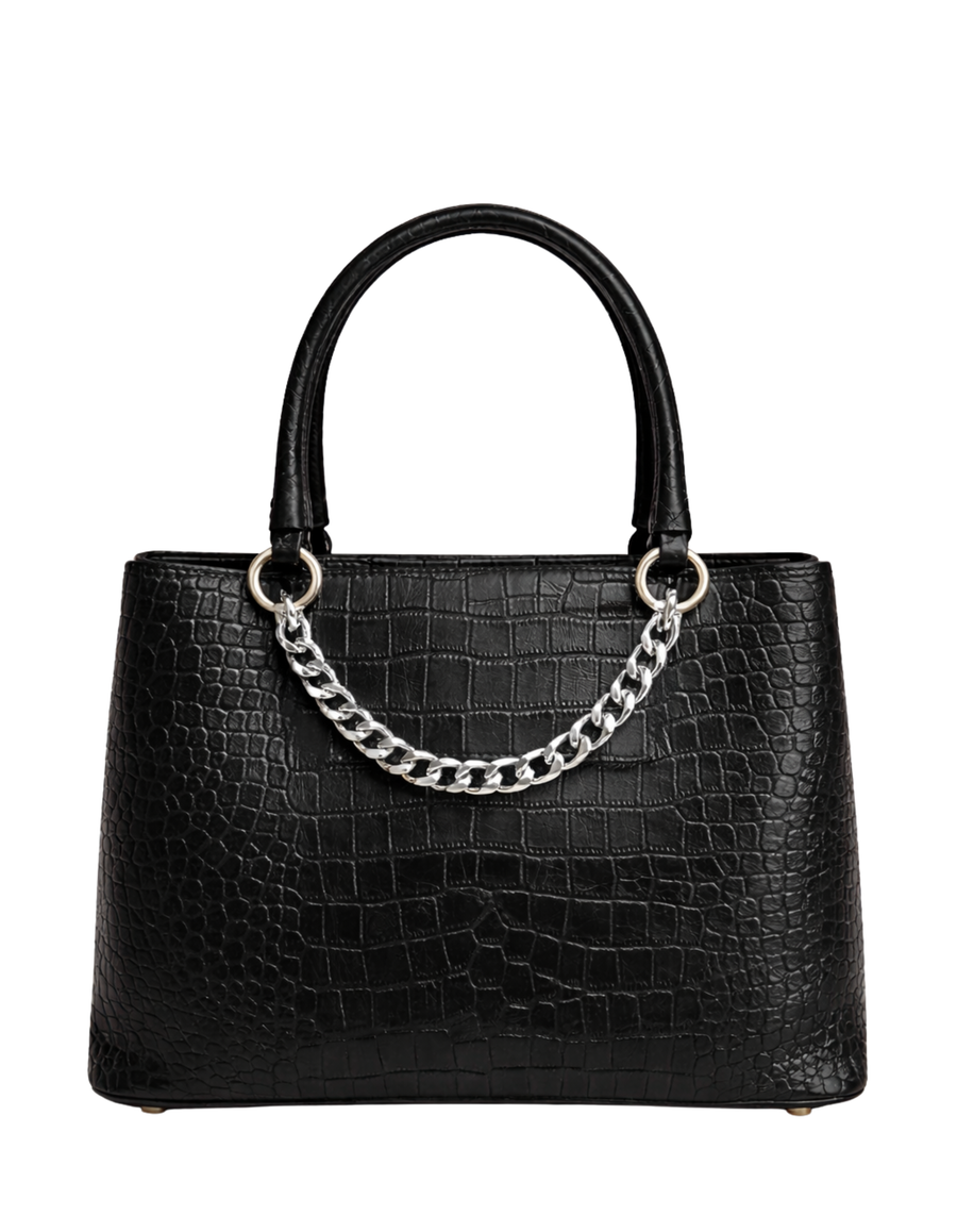 Women Black Croc Texture Handbag