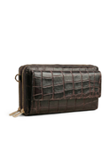 Croc-Embossed Leather Zip Wallet Clutch